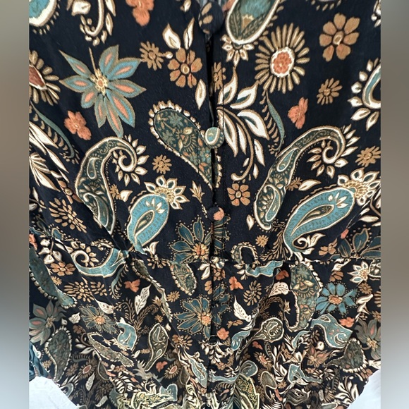 O’Neill Paisley Boho Midi Dress Long Sleeve Button Front Teal Floral Size Small - Picture 3 of 6